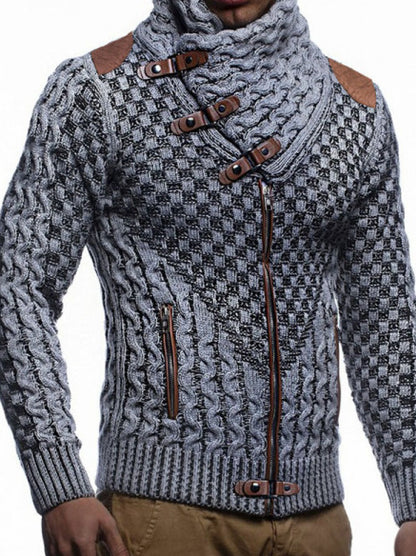Men's Zipper Turtleneck Cardigan Long Sleeve Knit