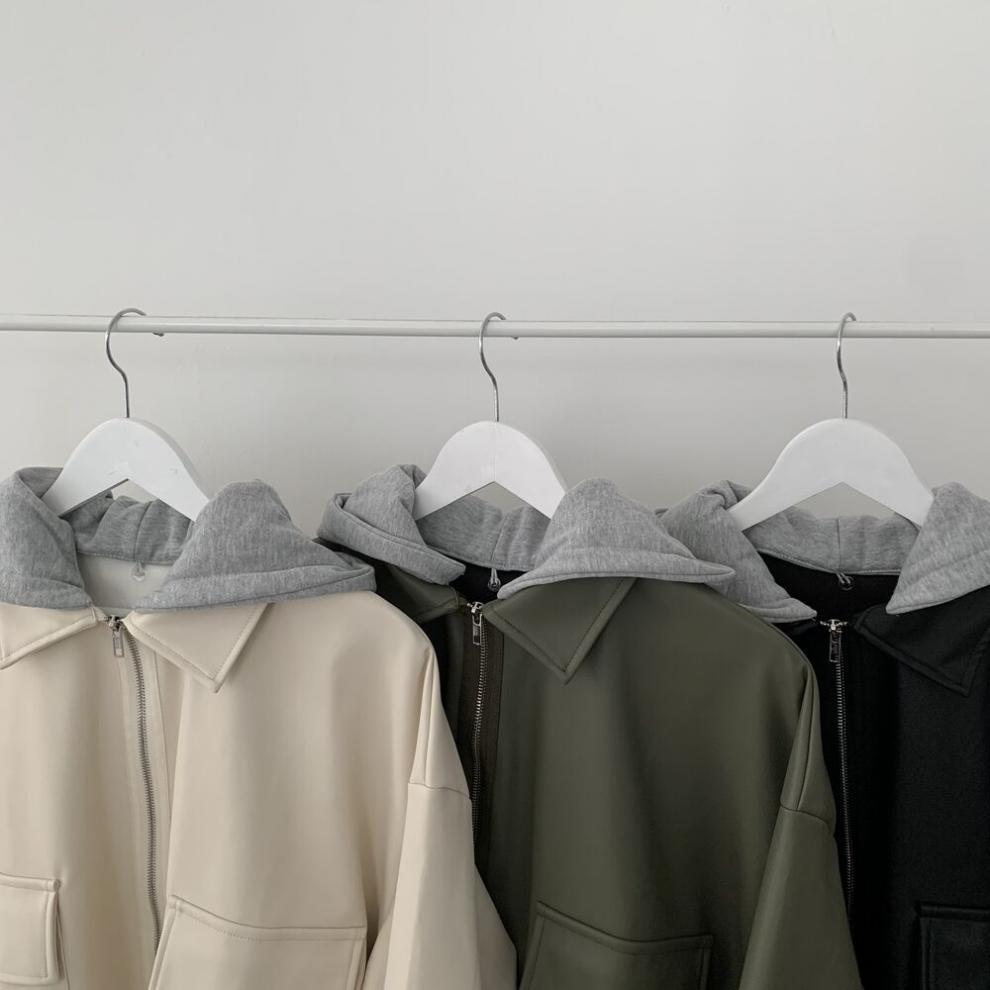 Casual Loose All-matching Short Hooded Leather Coat For Women