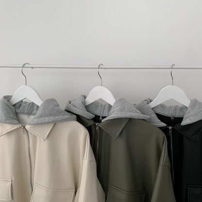 Casual Loose All-matching Short Hooded Leather Coat For Women