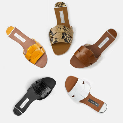 Women's Cross Leather Flat Sandals