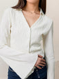 Lapel Cardigan Flare Sleeve Blouse Women