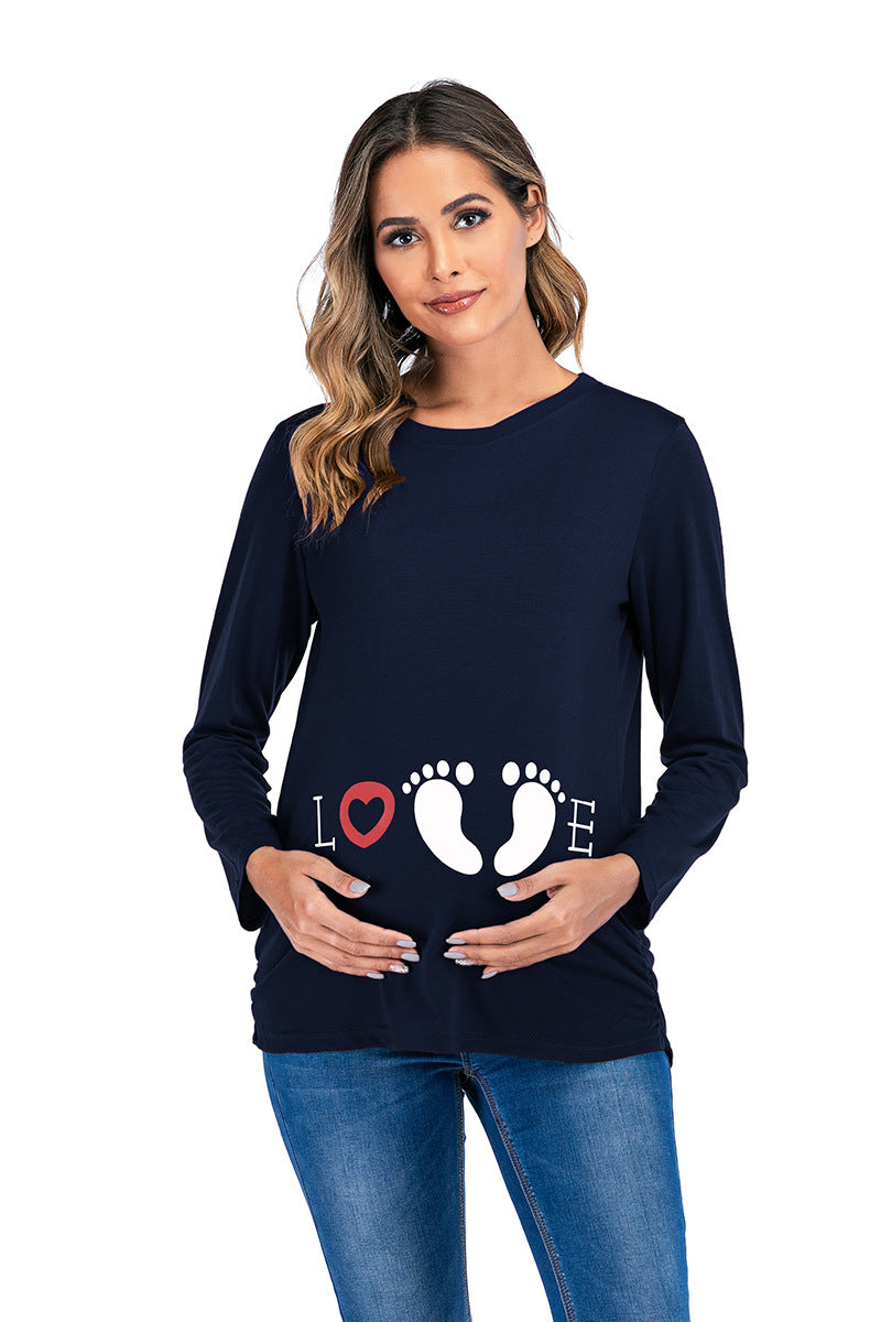 Cotton Pullover Round Neck Loose Maternity T-shirt Top