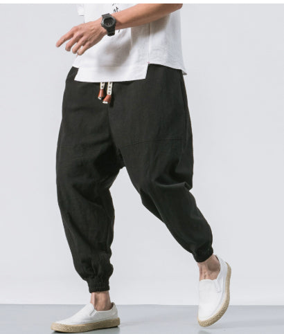 Chinese Style Harem Pants Men Streetwear Casual Joggers Mens Pants Cotton Linen Sweatpants Ankle-length Men Trousers M-5XL