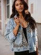 Wear And Tear Denim Jacket, Women’s Leopard Patch Short Jacket, Fashionable Street Outdoor Style, Women’s Leopard Print Denim Jacket, Cool And Casual
