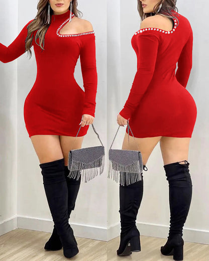 Hollow-out Hotfix Midi Dress For Women