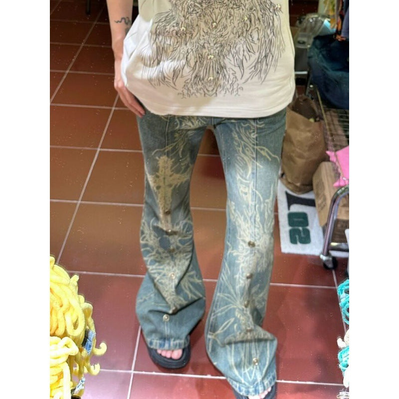 Washed Old Tattoo Slightly Flared Jeans Women