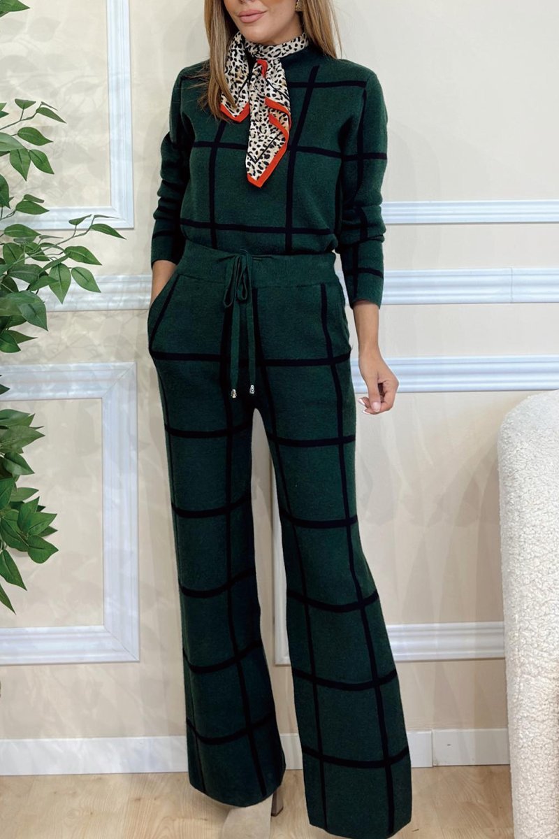 Plaid Printed Pants Set For Women