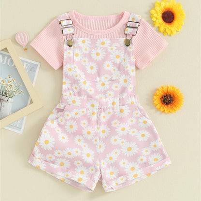 Toddler Girl Shorts Outfit Solid Color Ribbed Short Sleeve