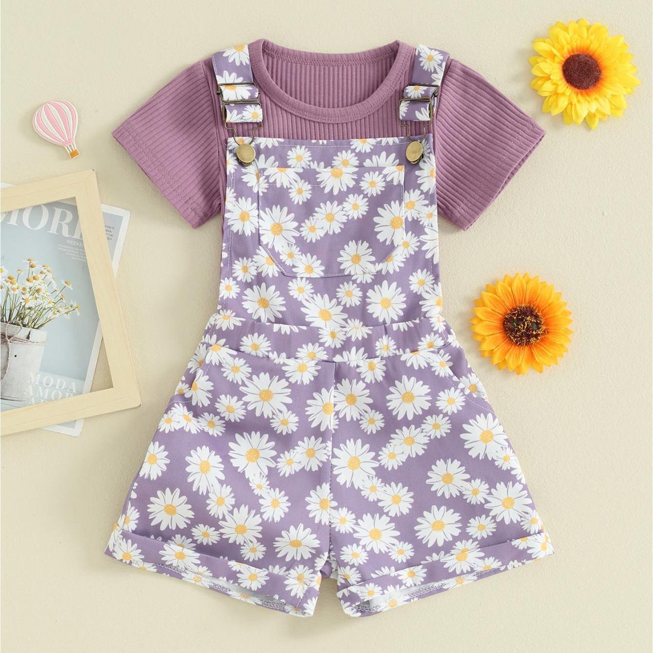 Toddler Girl Shorts Outfit Solid Color Ribbed Short Sleeve