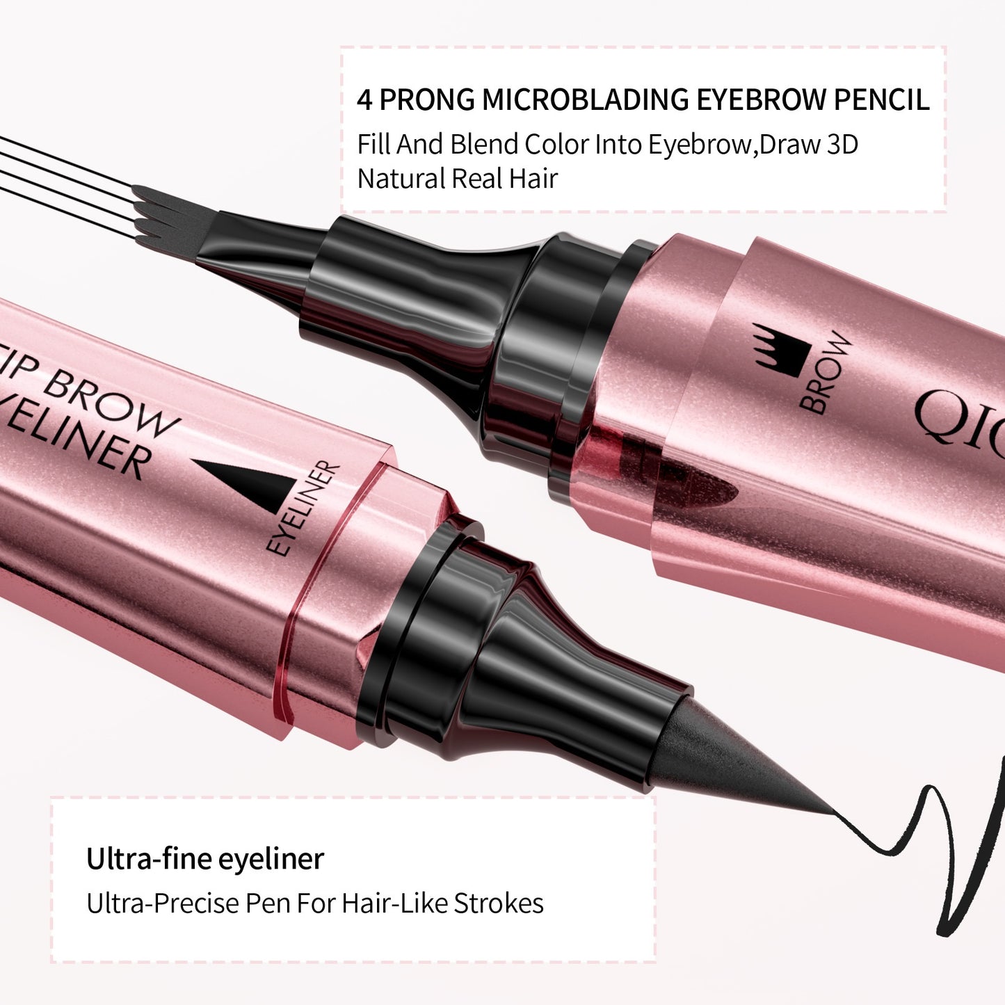 Double-headed 3D Micro-carved Liquid Four-fork Eyebrow Pencil Eyeliner 2-in-one Dual-purpose Eye