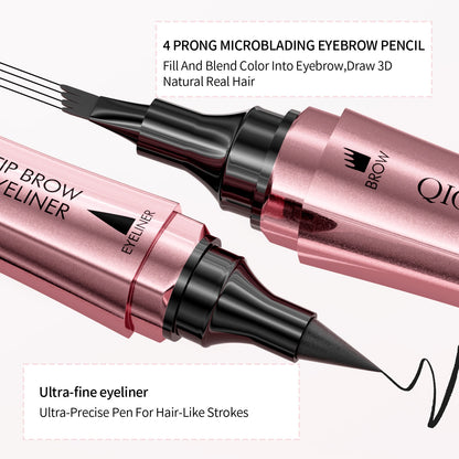 Double-headed 3D Micro-carved Liquid Four-fork Eyebrow Pencil Eyeliner 2-in-one Dual-purpose Eye