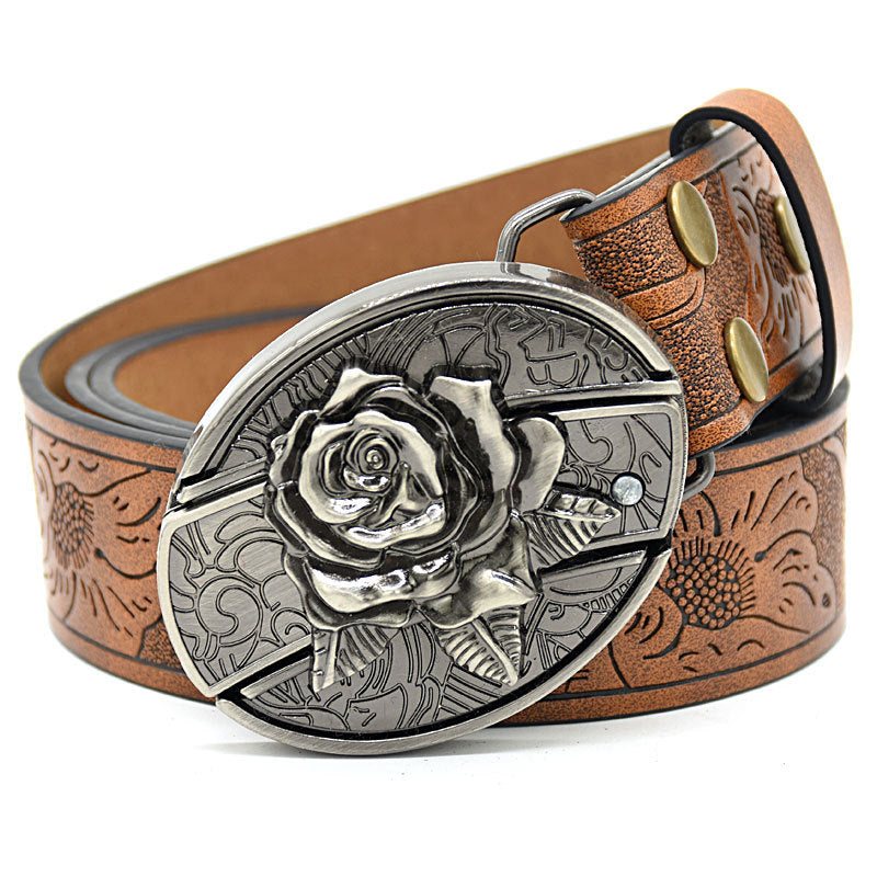 Personality Student Trendy Printing Engraving Smooth Buckle Knife Embossing Belt