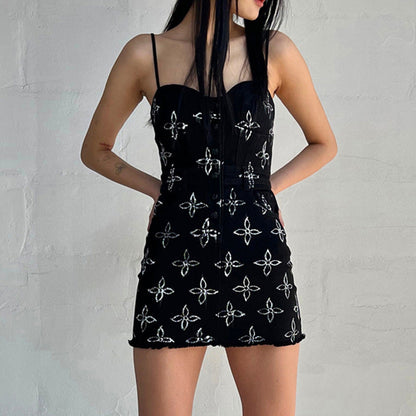 Garden Denim Suspender Skirt Denim Black