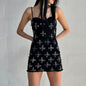 Garden Denim Suspender Skirt Denim Black