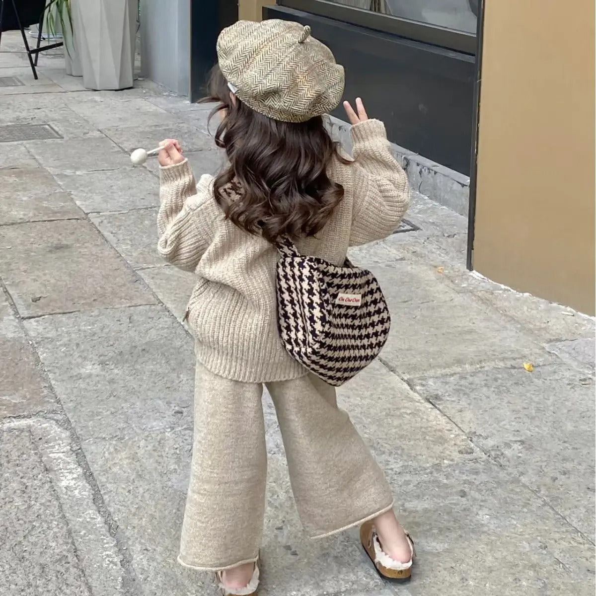 Girls Sweater Suit Sweater Knitted Wide-leg Pants