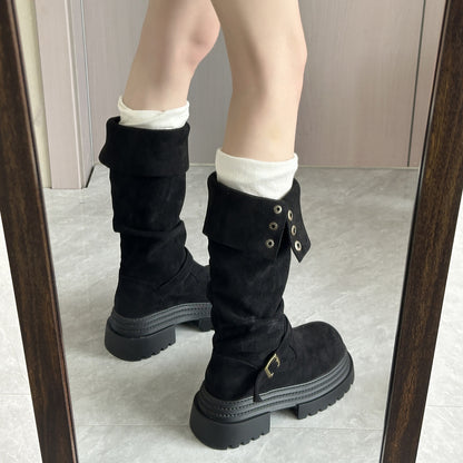 Women's Fashionable Retro Chunky-Heel Knee-High Boots