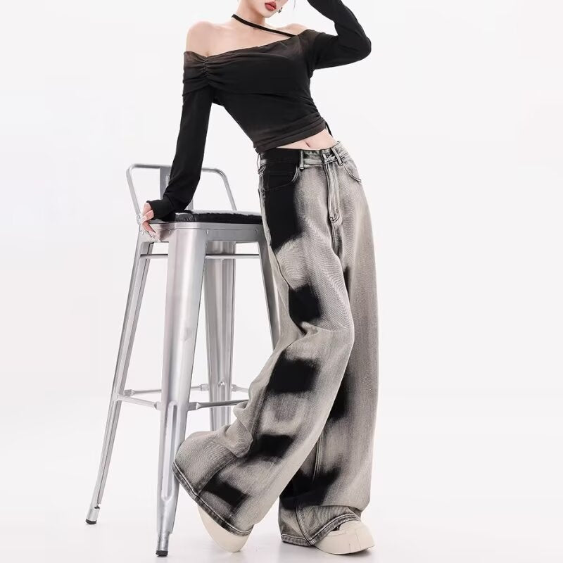 American Retro Gradient Tie-dyed Jeans Women