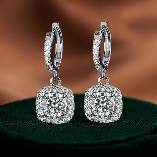 Silver Luxury Square Moissanite Silver Earrings