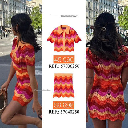 Single-breasted Sweater Mesh Skirt Knitting Suit Women