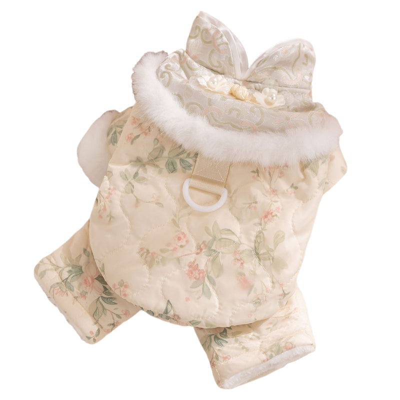 New Autumn Winter Dog Overalls Thick 4-Legged Chinese Floral Tang Style Cotton-Padded Jumpsuit Pet Clothes For Small Dogs