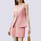 2-piece Sleeveless Round Neck Button High-waisted Trousers Business Work Suits