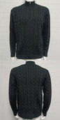 Mens Slim-fit Knitted Zip-up Mock-neck Long-sleeve Sweater