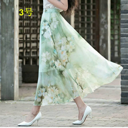 Chiffon skirt women summer new floral midi skirt