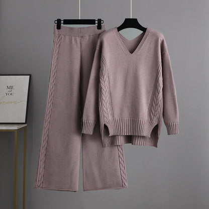 Knitted Wide-leg Pants Sweater Suit
