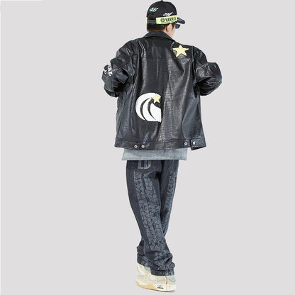 Vintage Loose Top PU Leather Jacket Coat For Men And Women