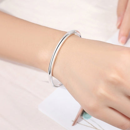 Pure Silver 9999 Glossy Silver Bracelet Closed Aperture Round Bar Simple Female