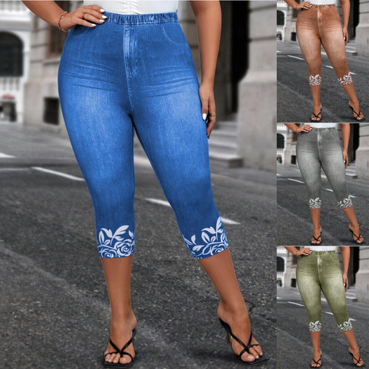 Plus Size Women's Tight Printed Pants