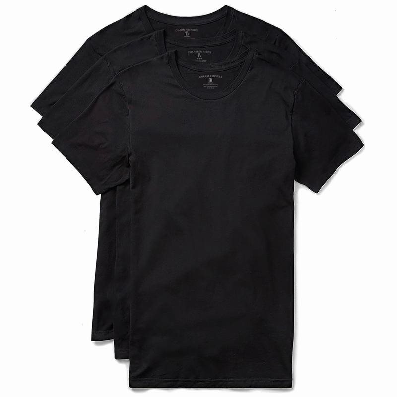 Slim Fit White And Black Crewneck T-shirt 3 Pack Man T