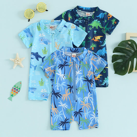 Short Sleeve One-piece Boy Swimsuit
