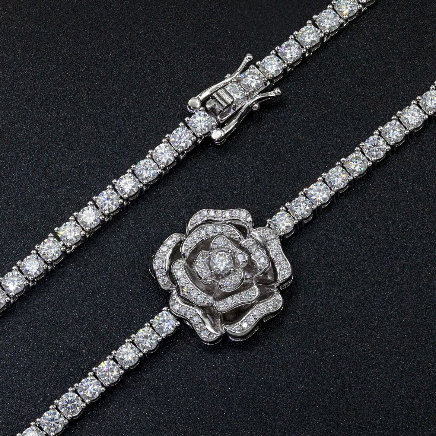 925 Silver Set Moissanite Hip-hop Personalized Rose Necklace