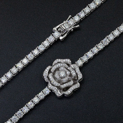 925 Silver Set Moissanite Hip-hop Personalized Rose Necklace