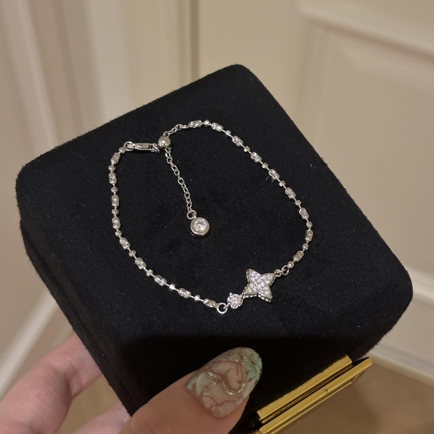 Double-sided Four Eight-pointed Stars Diamond Bracelet S925 Sterling Silver Sweet Special Interest Light Luxury Asterism High-grade Bracelet