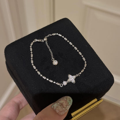 Double-sided Four Eight-pointed Stars Diamond Bracelet S925 Sterling Silver Sweet Special Interest Light Luxury Asterism High-grade Bracelet