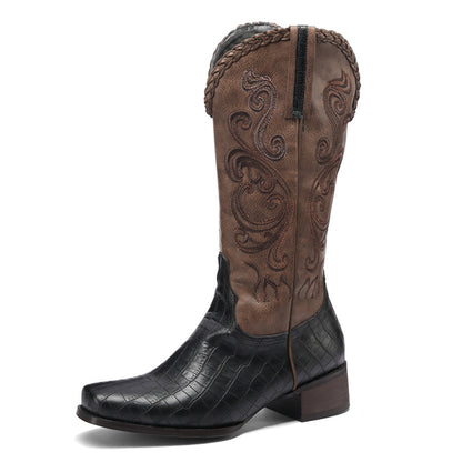Riding Boots With A Chunky Heel And Embroidery Available