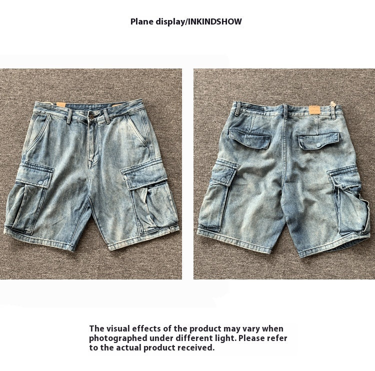 Casual Pu Shuai High-end Big Workwear With Pocket Denim Shorts Men
