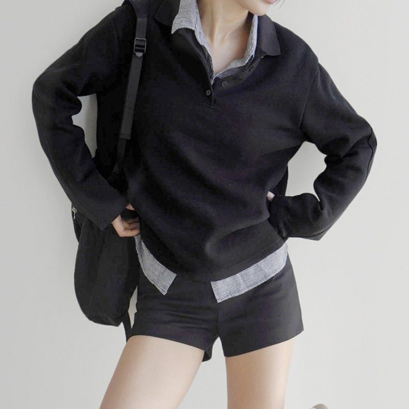 American Fashion Loose Stitching False Two-piece Sweaters Women