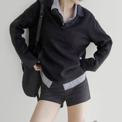 American Fashion Loose Stitching False Two-piece Sweaters Women