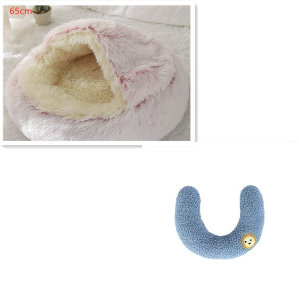 .Pet Bedding 2 In 1 Dog And Cat Bed Pet Winter Bed Round Plush Warm Bed House Soft Long Plush Pets Bed Pet Products