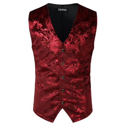 Gold Steampunk Vest Men Suit Gilet Homme Wedding Sleeveless
