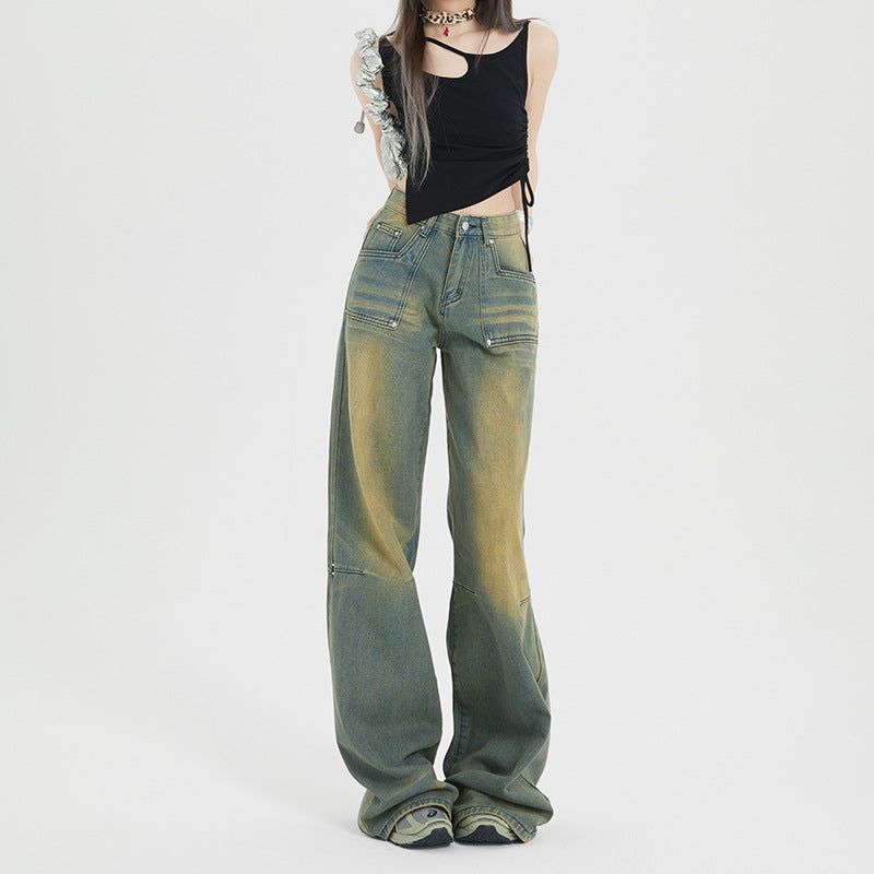 Washed-out Vintage Straight Jeans For Women