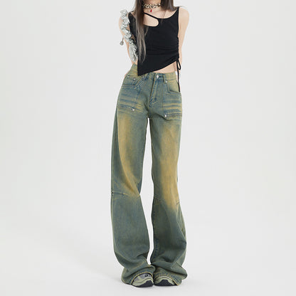 Washed-out Vintage Straight Jeans For Women