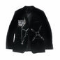 Gothic Style Dark Black Velvet Woolen Shoulder Pad Blazer Women