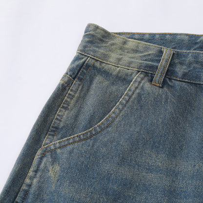 Water Washed Hole Denim Shorts For Men