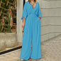 Women's Jumpsuit V-neck Solid Color Summer Trendy Fashion Short-sleeved Street Casual Jumpsuit Suit For Women Clothing