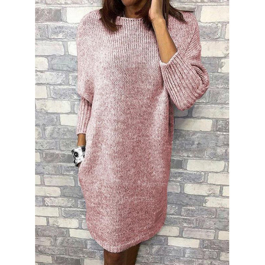 Solid Color Pullover Mid-Length Sweater Women Loose All-Match Base Knitted Skirt