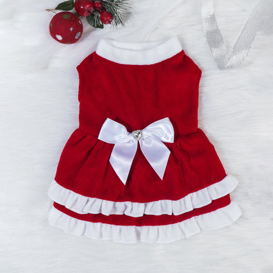 Pet Christmas Bow Fleece Princess Dress
